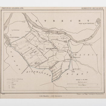 Lithografie, voorstellende een kaart van de gemeente Beusichem, vervaardigd door Hugo Suringar, 1867