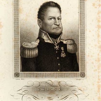 Staalgravure, voorstellende generaal Chassé, vervaardigd door Nordheim, naar schildering van Lebrun