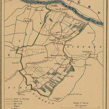 Lithografie, voorstellende een kaart van de gemeente Ingen, vervaardigd door Hugo Suringar te Leeuwarden, 1868