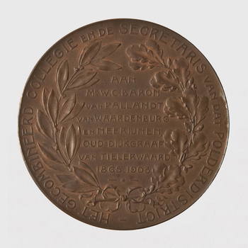Penning van brons, geslagen voor Mr. W.C. Baron van Pallandt van Waardenburg en Neerijnen, 1903