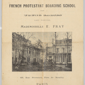 Pamflet voor een Franse kostschool voor jonge dames in Parijs