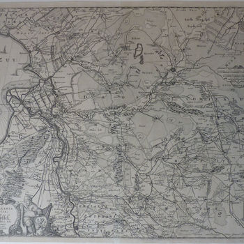 Topografische prent "Kaart van Overijssel" op papier gedrukt door Claes Jansz Visscher, circa 1650