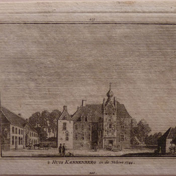 Prent "'t Huis Cannenberg" papier gedrukt, naar een tekening van Jan de Beijer, door Paulus van Liender, 1744