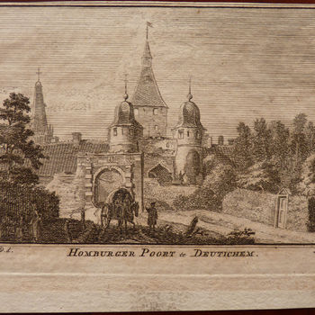 Gravure "Homburger poort te Deutichem" op papier, 1743