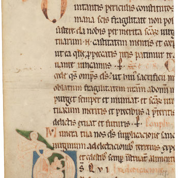 Boekfragment "Fragment van een blad uit een missaal" handschrift op perkament, circa 1250, Duitsland