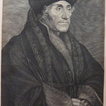Portret "Desiderius Erasmus" op papier, gravure door L. Vorsterman naar Hansus Holbenius, circa 1626