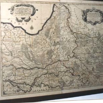 Topografische prent "La Veluwe et la Betuwe" op papier naar een gravure van Sanson in 1692