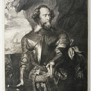 Portret "Portret van Hendrik van den Bergh" op papier gedrukt door Paulus Pontius naar een schildering van Antonie van Dijk