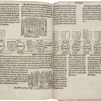 Boek "Fasciculus temporum, Chronyk van seit werelds begin tot 1480" gedrukt op papier door Johann Veldenaer en door Werner Rolevinck geschreven, 1480, Utrecht