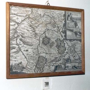 Topografische prent "Belegering van de stad Grol" op papier gedrukt, 1651