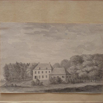 Gravure "Huis Ulft bij Gendringen gezien vanuit het Noordoosten"op papier door J.M. Engelberts, 1827