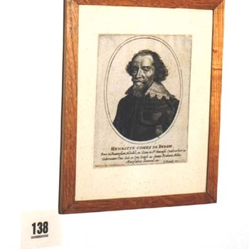 Portret "Henricvs Comes de Bergh" op papier naar een gravure van C. Danck, circa 1650