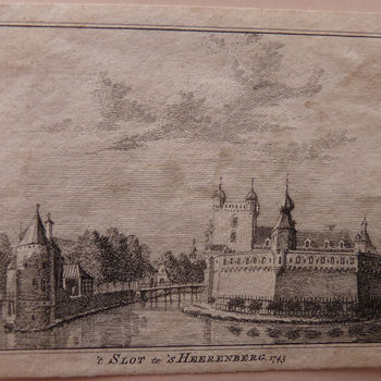 Prent "Kasteel te 's-Heerenberg. 1743" op papier naar Jan de Beijer, 1743