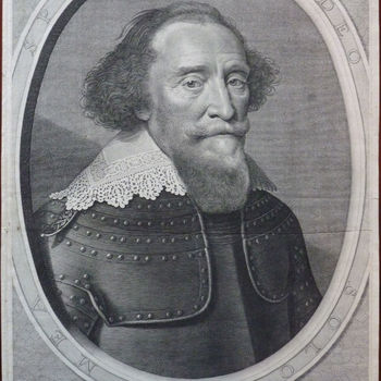 Portret  "Hendrik van den Bergh" op papier naar een portret van M. van Miereveld, door W.J. Dellf, 1634