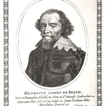 Portret "Henricvs Comes de Bergh" op papier naar een gravure van C. Danck, circa 1650