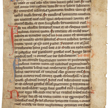 Boekfragment "Blad uit Missaal" handschrift op papier, 13e begin 14e eeuw, vermoedelijk Normandië