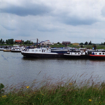 Kleurenfoto van een gezicht op de haven in Tuindorp bij Tolkamer zomer 1995.