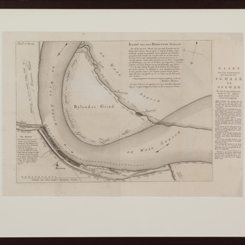 Gravure voorstellende de Waalstroom-Bijlandsche Grind en Herwensche Schaar vervaardigt door Melchior Bolstra 1753