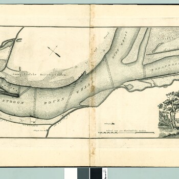 Rivierkaart voorstellende de  Waal-Pannerdens Kanaal - Bijlandsche Kanaal  door landmeter J. Engelman graveur Veelwaard 1797