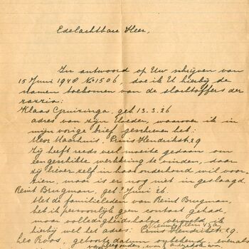 Brief op papier van Francisca Otten aan de rechtbank, Arnhem 21 juni 1948