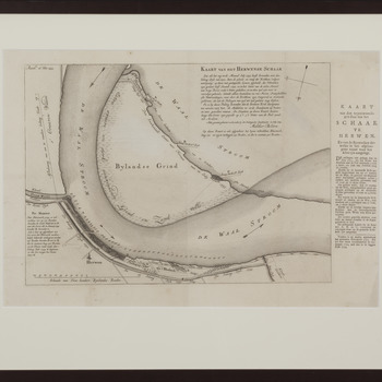 Gravure voorstellende de Waalstroom-Bijlandsche Grind en Herwensche Schaar vervaardigt door Melchior Bolstra 1753