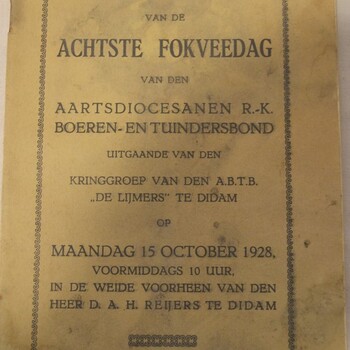 Catalogus op papier van de achtste Fokveedag van de Aartsdiocesanen R.K. Boeren- en Tuindersbond, Didam 1928