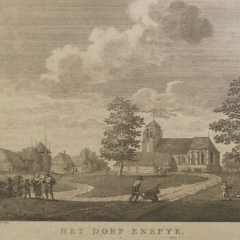 Gravure voorstellende het dorp Enspijk, vervaardigd door H. Schoute, ca. 1770-1810