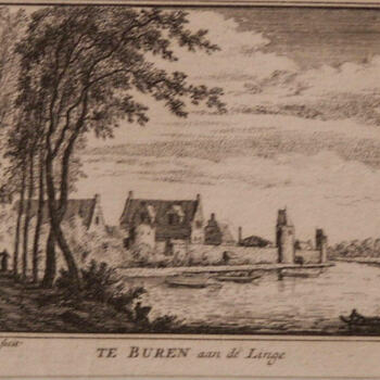 Gravure voorstellende TE BUREN aan de Linge, vervaardigd door Abraham Redemaker, 1719