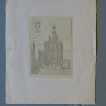 tekening voorstellende het stadhuis te Culemborg, geassocieerd met A.T. Verschoor & Zn. circa 1950