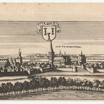 Ets, voorstellende een gezicht op Culemborg, vervaardigd door Casper Bouttats, 1674