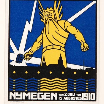 Reclame ansicht met verkleinde afbeelding van het affiche van de Electriciteits-Tentoonstelling 2.7.-15.8.1910 in Nijmegen