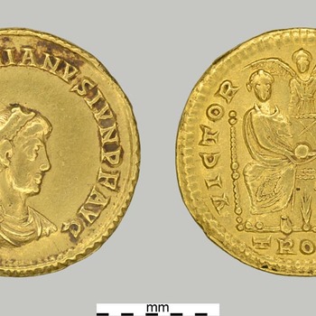 Solidus van Valentinianus II,  munt van goud uit de Romeinse tijd