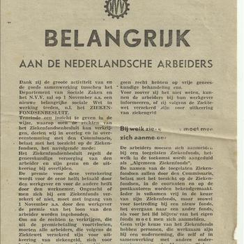 Belangrijk. Aan de Nederlandsche Arbeiders, NVV, 25 oktober 1941, K113