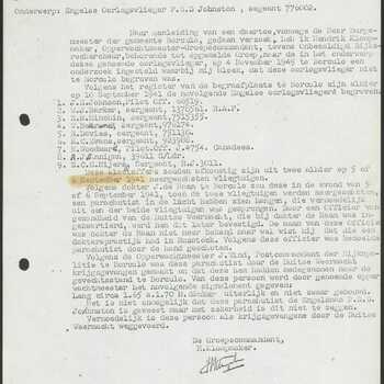 Rapport Gewest Arnhem der Rijkspolitie District Doetinchem Groep Borculo Nr. 801 08-11-1945.