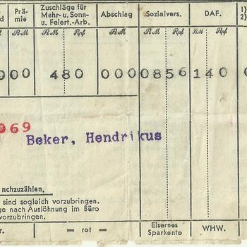 loonstrookje H.E.Beker voor 27 uur arbeid, Duits