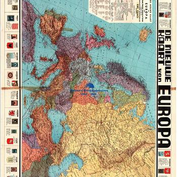 De Nieuwe Kaart van Europa voor handel nijverheid scheepsvaart en toerisme uitgegeven door het onpartijdig maandblad De  Dag, vooroorlogs