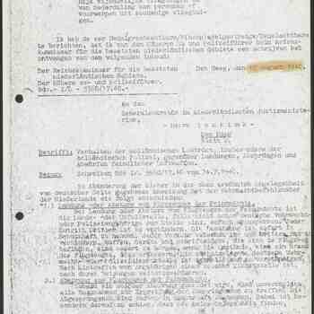 Brief van Departement van Justitie aan Procureurs-generaal, fgd Directeuren van Politie, Inspecteurs der Marechausse en der Rijksveldwacht en aan de Hoofden van plaatselijke politie d.d. 17-08-1940.