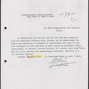 Brief van de Binnenlandsche Strijdkrachten Comp. "Maas en Waal" Oost , 13 april 1945.