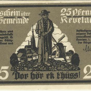 Bankbiljet Duitsland, Notgeld Kevelaer 1921, Gutschein über 25 Pfennig der Gemeinde Kevelaer