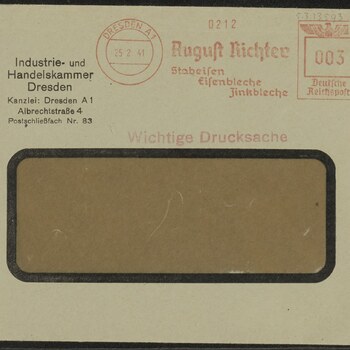 Envelop van de Industrie- und Handelskammer Dresden.