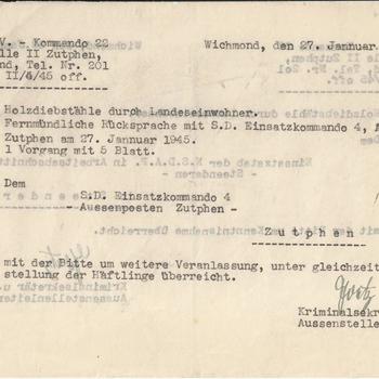 bericht :  S.D. z.b.v. - Kommando 22 Aussenstelle II Zutphen in Wichmond,   27 januari 1945