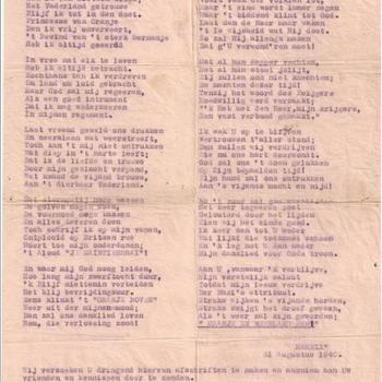 Doorslag van gedicht "Koninginnedag 1940" van "Marnix"