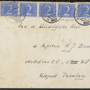 Envelop bij brief van L.H. Visser aan H.J. Brouwers, Arnhem, 14 augustus 1947