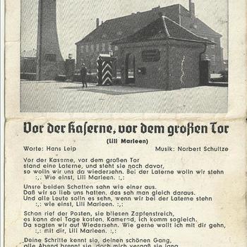 Ansichtkaart met daarop de liedtekst van Lili Marleen :   Vor der Kazerne, vor dem grossen Tor