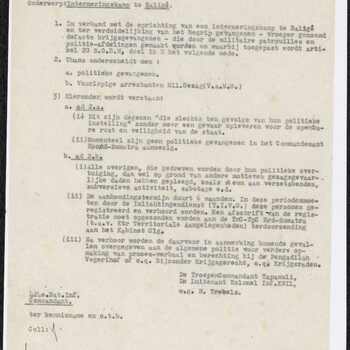 Brief van Troepencommando Tapanuli over interneringskamp te Baligé, d.d. Taroetoeng, 22 mei 1949 (doorslag)