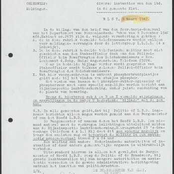 Rapport Gemeente Elst aan Lbd Gemeente Elst 9 maart 1942.