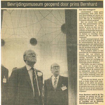 Bevrijdingsmuseum geopend door prins Bernhard