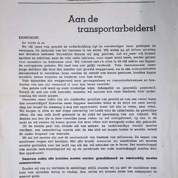 Aan de transportarbeiders! van de Centrale bond van Transportarbeiders, kort naoorlogs