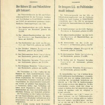 Bekendmaking 7 veroordelingen te Maastricht, 2 mei 1943, naoorlogse herdruk