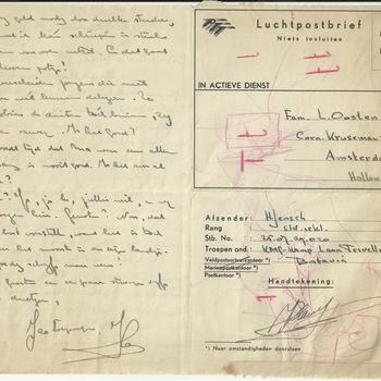 Brief aan L. Oosten te Amsterdam van soldaat H. Jensch te Batavia.  26 juni 1948
